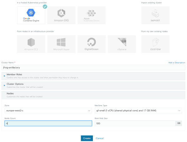 Add Cluster Rancher second step