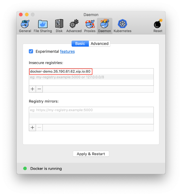 Docker for Mac Insecure Registry