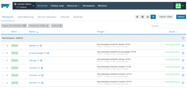 Rancher Bookinfo Workloads