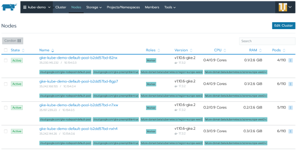 Rancher Kubernetes nodes