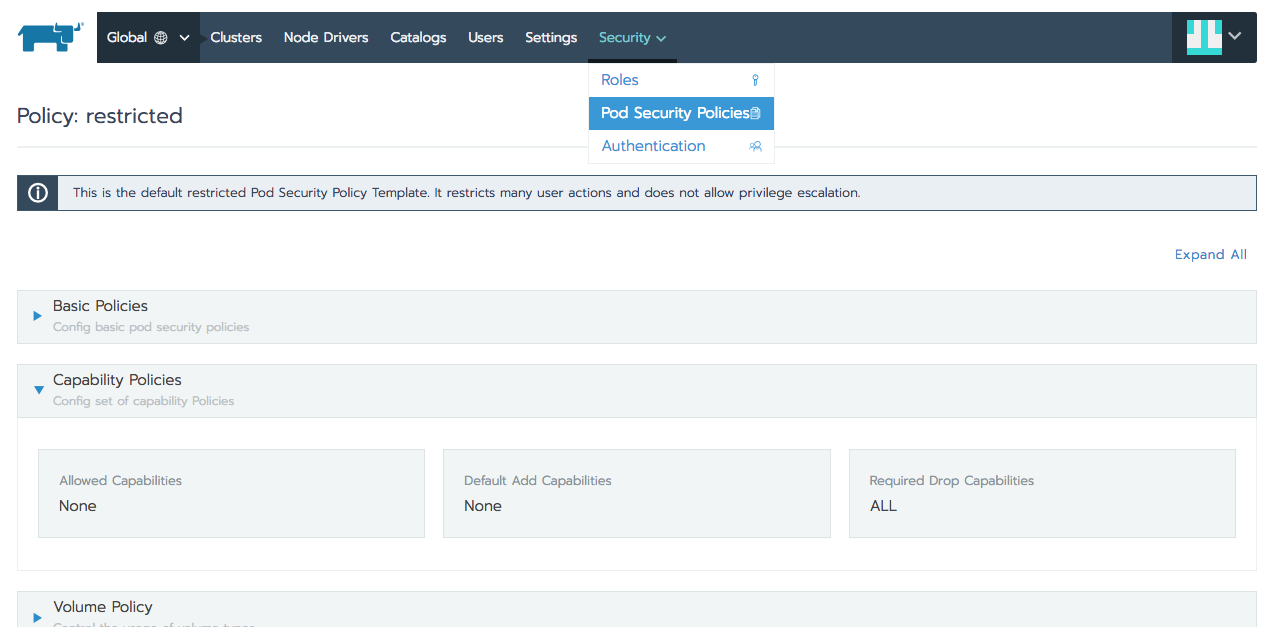 Rancher PSP Configuration