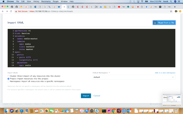 Rancher import YAML page