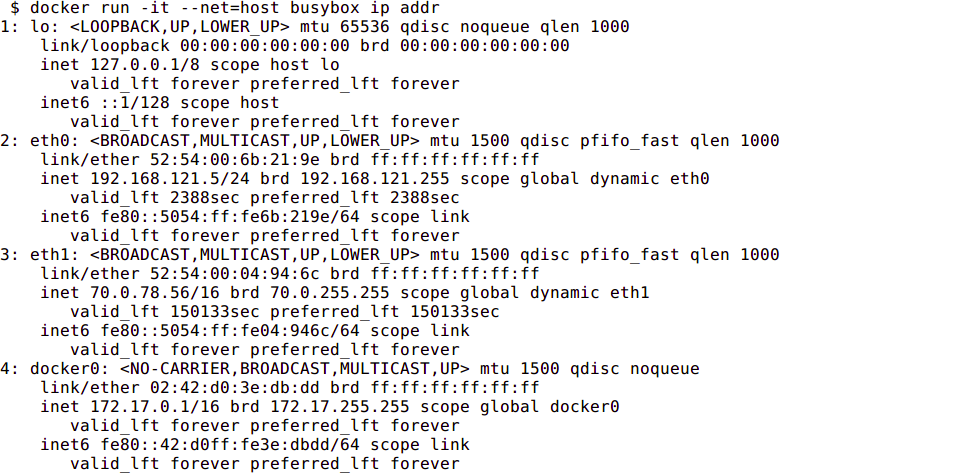 ip addr output for container with host networking